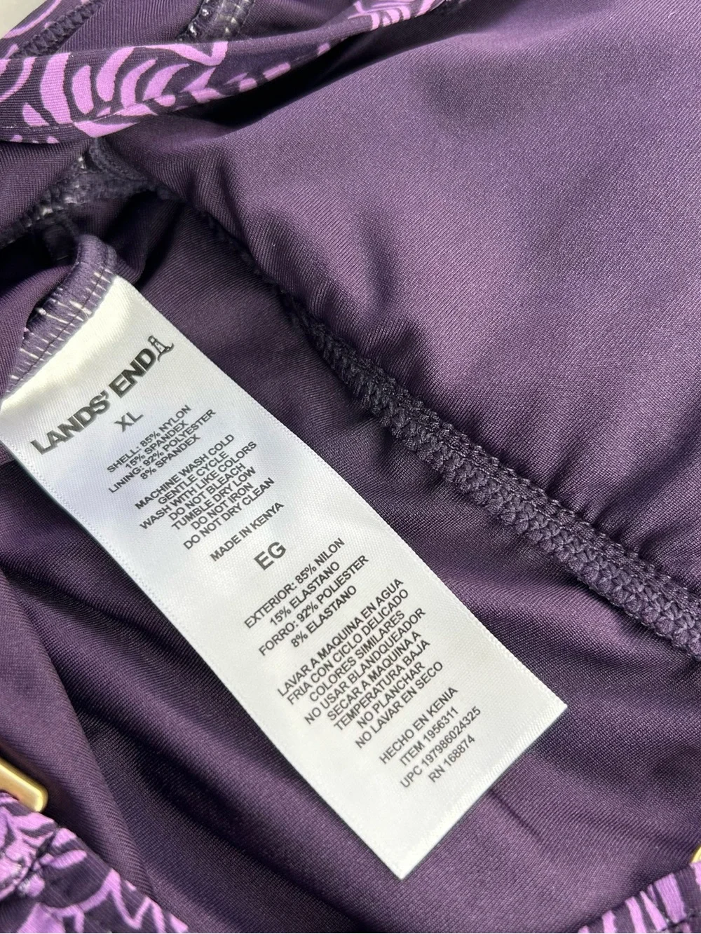 Lands' End Women's Purple Paisley Ruching One Piece Swimsuit Tummy Control XL